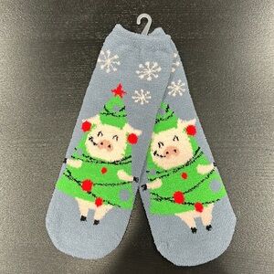 Christmas Holiday Pig Tree No-Slip Soft Comfy Socks